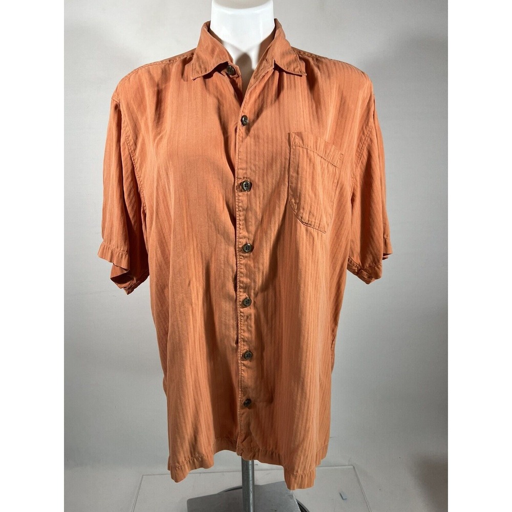 Tommy Bahama Mens Silk Button Down Shirt Orange Short‎ Sleeve L